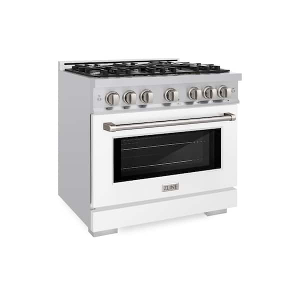 Select 36 in. 6-Burner Gas Range with Gas Convection Oven in Stainless Steel and Matte White Door