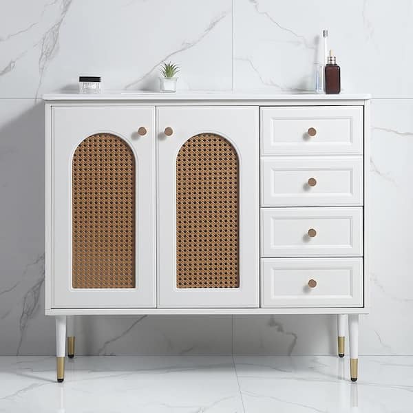 36 in. W x 18.3 in. D x 32.28 in. H Single Sink Freestanding Bath Vanity in White with White Ceramic Top