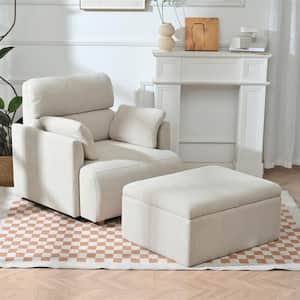 Beige Gray Snowflake Fleece Fabric Accent Armchair Chair and Storage Ottoman Set with 2 Throw Pillows