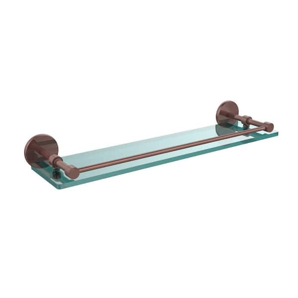 Allied Brass 22 in. L x 3 in. H x 5 in. W Clear Glass Bathroom Shelf with Gallery Rail in Antique Copper