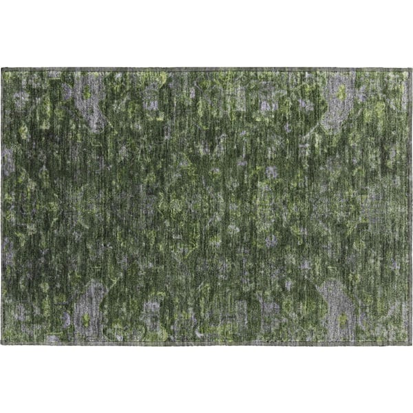 Mayfield Premium Machine Washable Abstract AMF2322 Olive 3 ft. x 4 ft. Area Rug