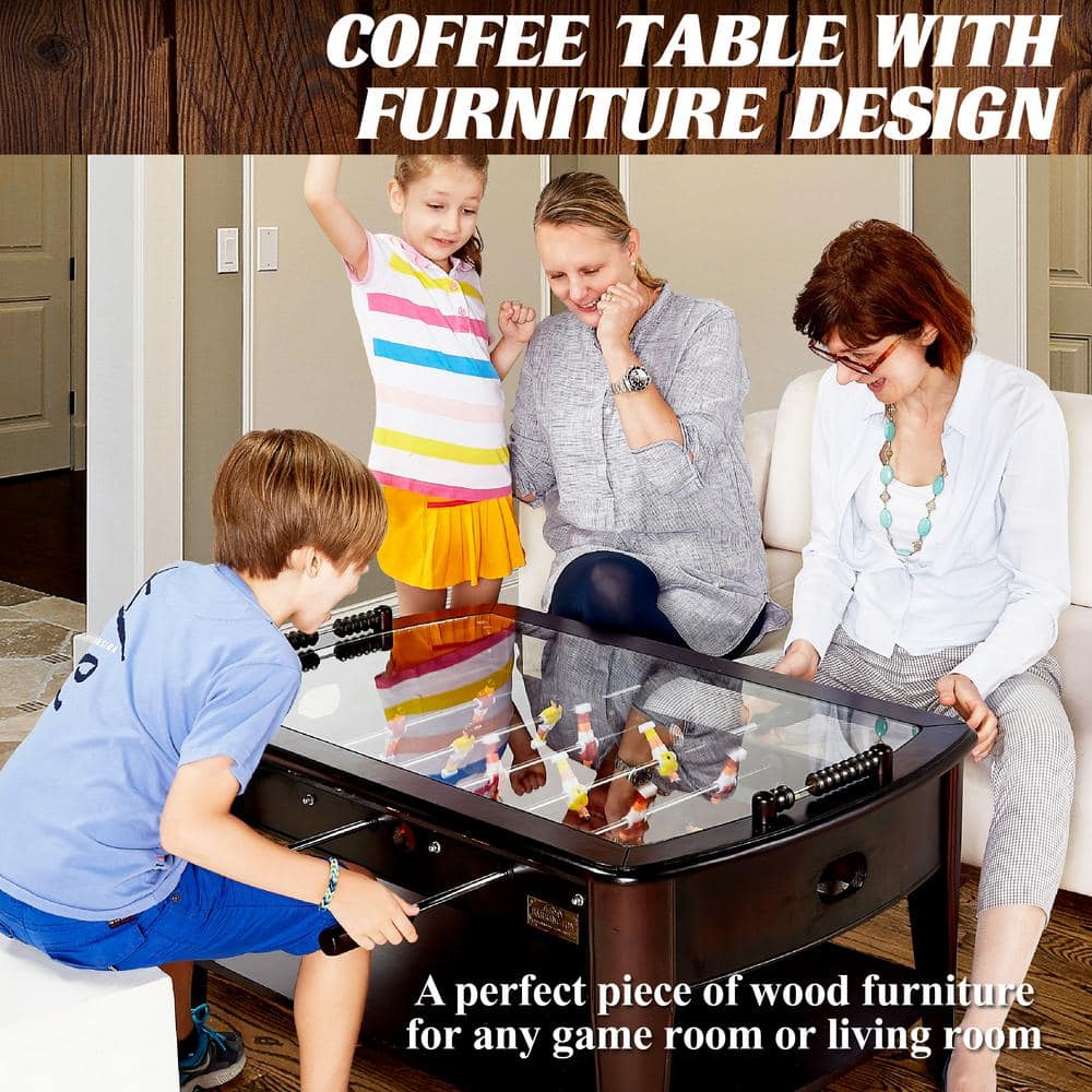 Barrington 42'' Dark Wood Foosball Coffee Table with Glass Top