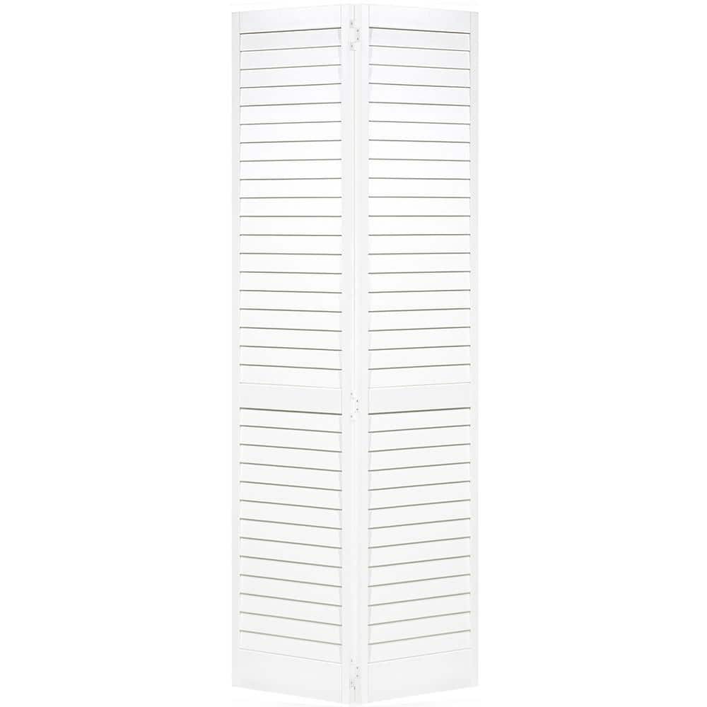 24 in. x 80 in. Plantation Louvered Solid Core Primed White Wood Interior Closet Bi-Fold Door price history on PriceWatchPro
