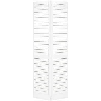 28 in. x 80 in. Plantation Louvered Solid Core White Wood Interior Closet Bi-Fold Door