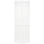 30 in. x 80 in. 30 in. Plantation Louvered Solid Core Primed White Wood Interior Closet Bi-Fold Door
