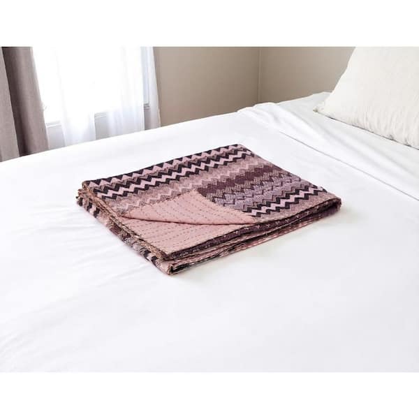 Black, Pink Chevron Cotton Throw Blanket