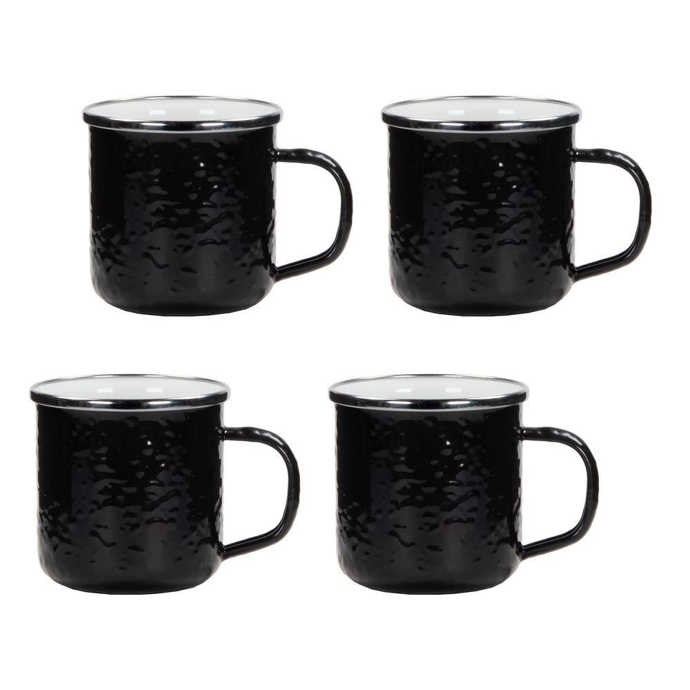 Golden Rabbit 12 oz. Solid Black Enamelware Coffee Mugs (Set of 4) BK05S4 The Home Depot