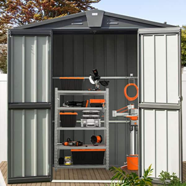 5.7 ft. W x 3 ft. D Metal Black Shed with Lockable DoubleDoor (17 sq. ft.)
