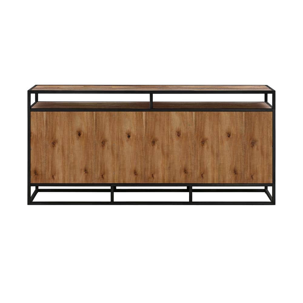 Ludgate Minimalist Acacia Wood & Black Metal 3-Drawer Sideboard Buffet