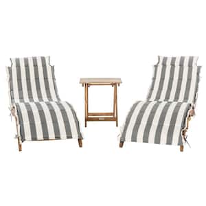 Pacifica Natural Brown 3-Piece Wood Outdoor Chaise Lounge Chair with Grey/White Cushion