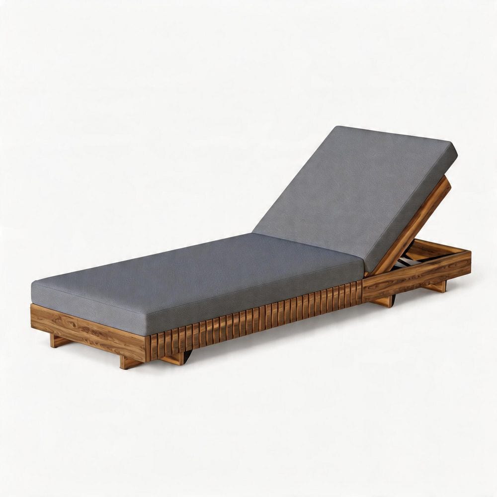 1-Piece Acacia Wood Outdoor Chaise Lounge with Dark Grey Cushions Durable Construction Easy to Install price history on PriceWatchPro