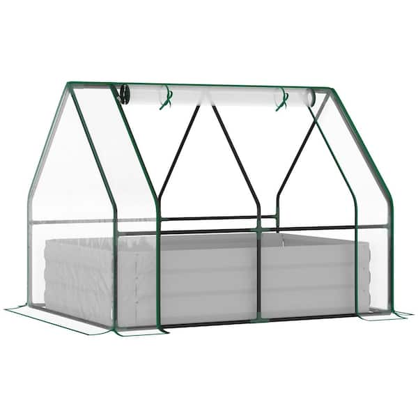 Otryad 4ft. x 3ft. Galvanized Greenhouse with Mini PVC Cover, Outdoor Metal Planter Box with 2 Roll-Up Windows-Clear