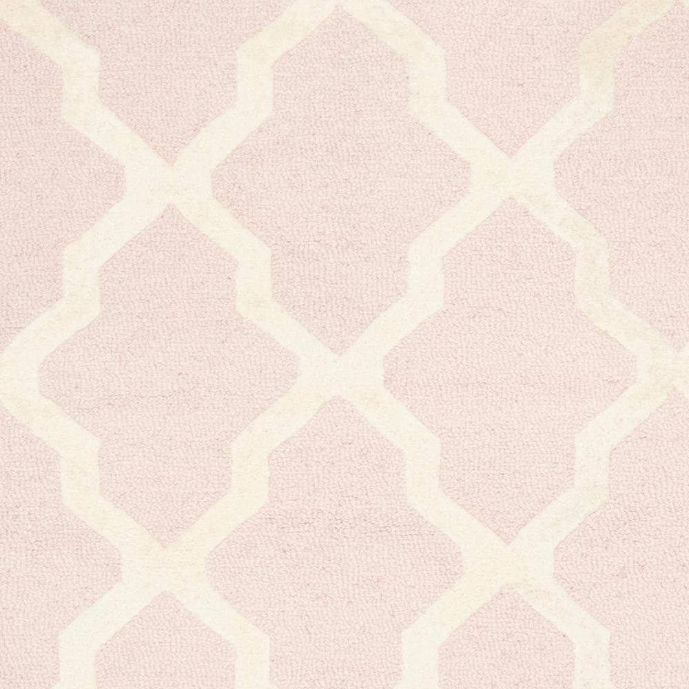 Handmade Light Pink and Ivory Wool Tufted Area Rug, 6' x 9'