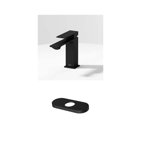 Dunn Single-Hole Bathroom Faucet in Chrome with 5.5 in. Hole Cover Deck Plate in Matte Black (1-Pack)