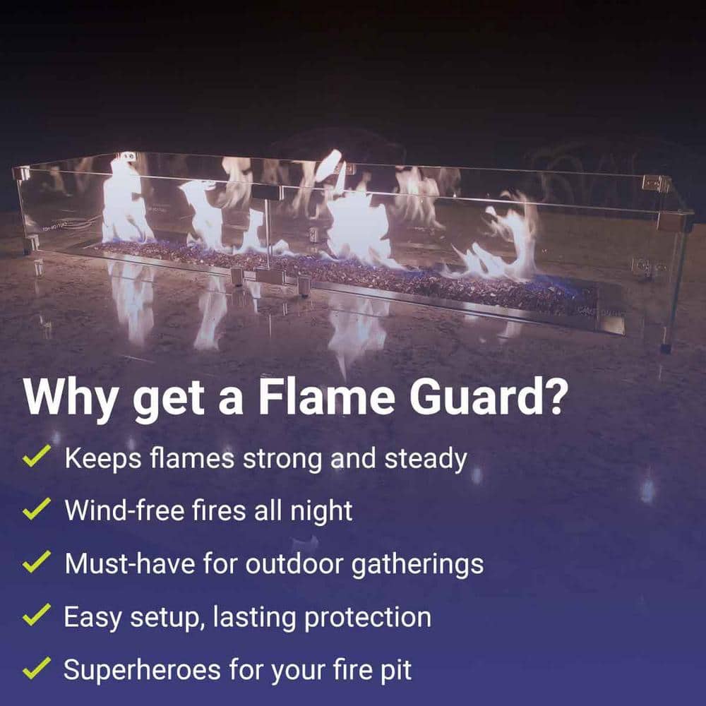 Clear Tempered Glass Flame Guard with Polished Aluminum Brackets