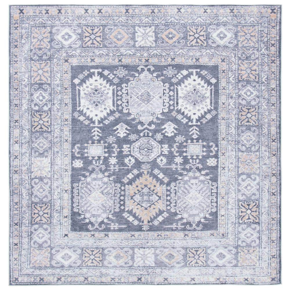 Serapi Gray and Beige Square Washable Synthetic Area Rug