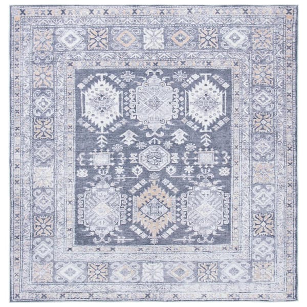 SAFAVIEH Serapi Gray/Beige 7 ft. x 7 ft. Machine Washable Floral Medallion Square Area Rug