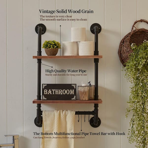 Rustic Floating shops Shelf w/Towel Bar, 5 1/4