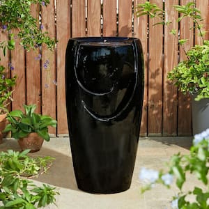 29.25 in. H Oversized Black Outdoor Ceramic Pot Fountain with Pump and LED Light
