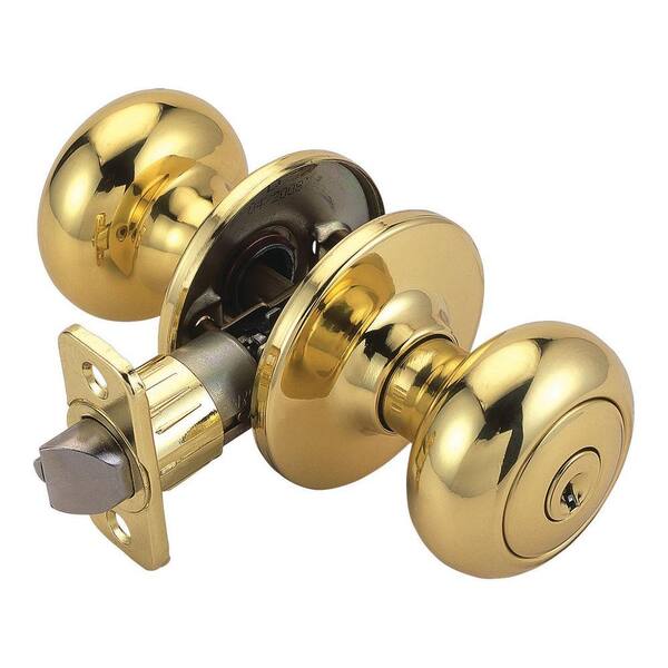 Design House Cambridge Polished Brass Keyed Entry Door Knob with Universal 6-Way Latch