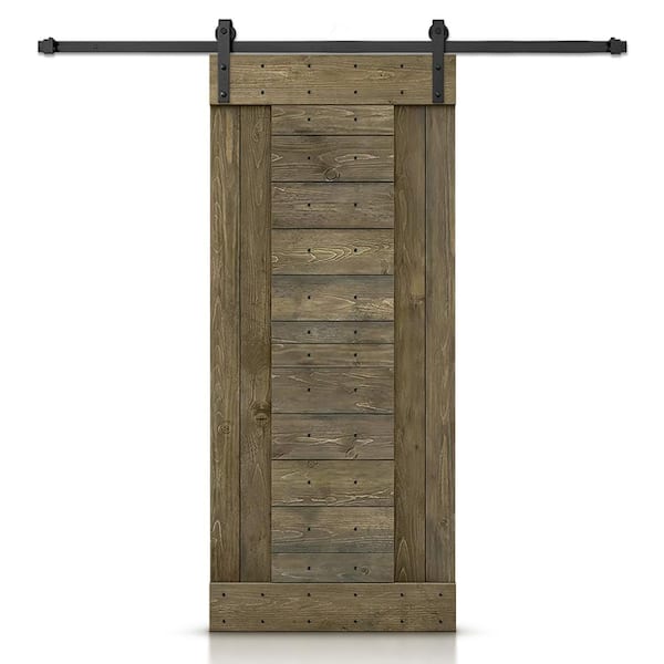 CALHOME 30 in. x 84 in. Aged Barrel Stained DIY Knotty Pine Wood Interior Sliding Barn Door with Hardware Kit