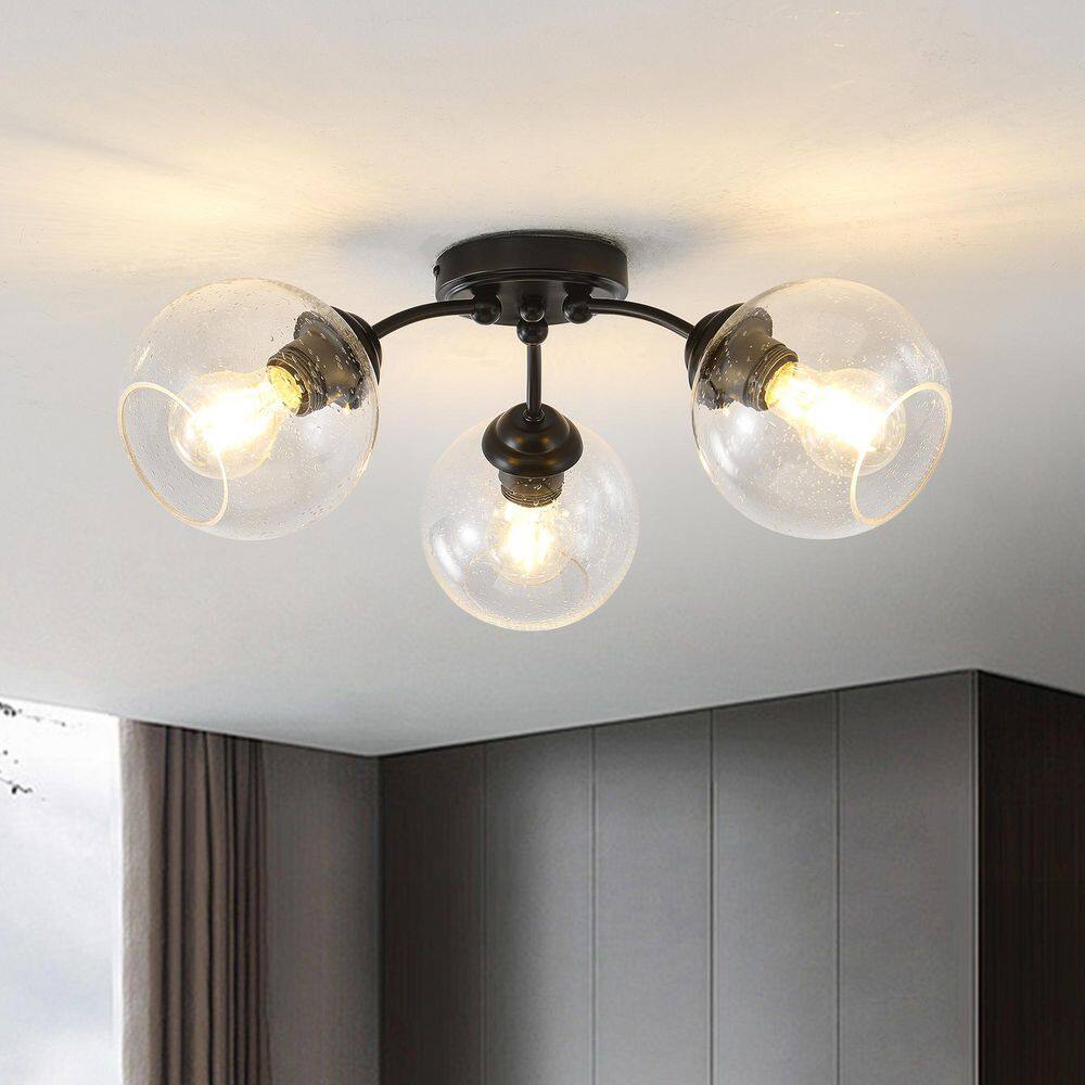 20.47 in. 3-Light Black Modern Semi-Flush Mount with Seeded Glass Shade price history on PriceWatchPro