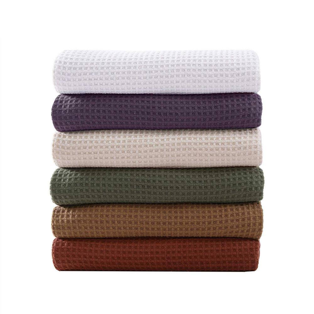 Purple Cotton Twin Waffle Weave Reversible Blanket