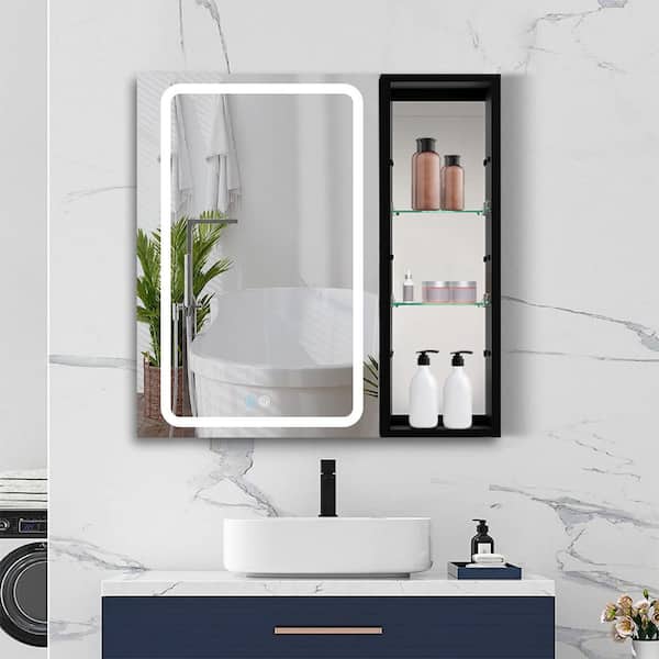 ANGELES HOME 30 in. W x 30 in. H Rectangular Surface Mounted LED Medicine Cabinet with Mirror Left Defogging, Small Cabinet No Door