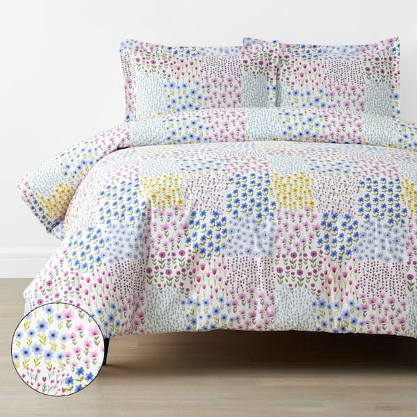 Company Kids White Multi Tiny Blossoms Organic Cotton Percale Twin/Twin XL Duvet Cover Set