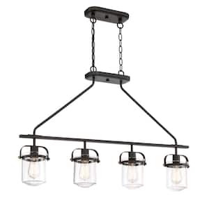Jaxon 4-Light Oil Rubbed Bronze Industrial Chandelier with Clear Glass Shades For Dining Rooms