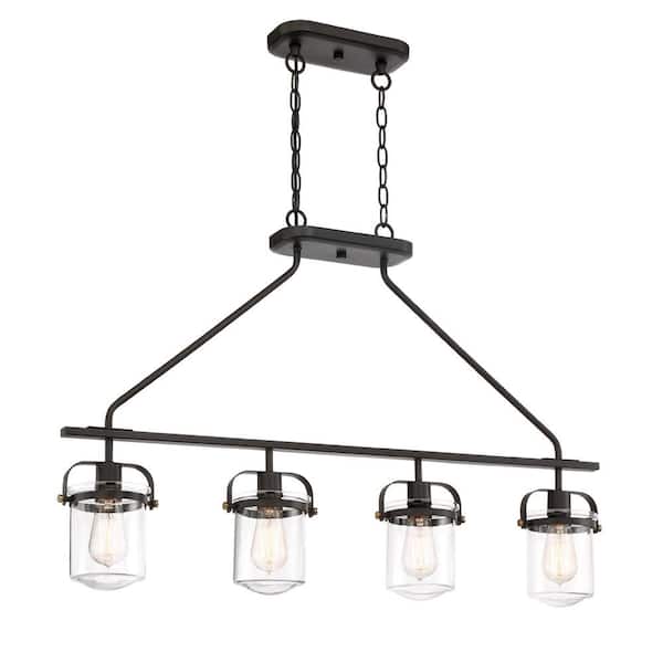 Designers Fountain Jaxon 4-Light Oil Rubbed Bronze Industrial Chandelier with Clear Glass Shades For Dining Rooms