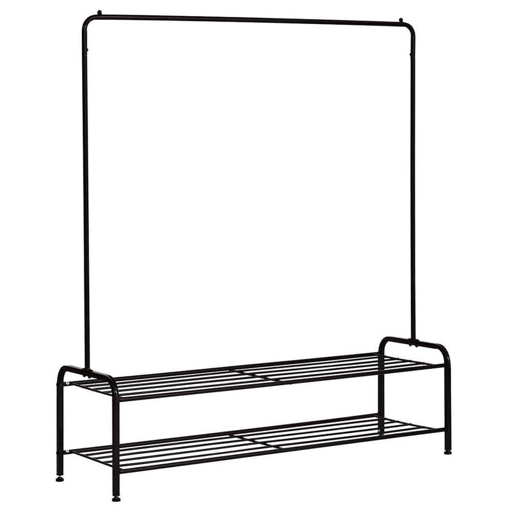 Black Metal Garment Clothes Rack with Shelves 74.8 in. W x 76.8 in. H rack-265  - The Home Depot