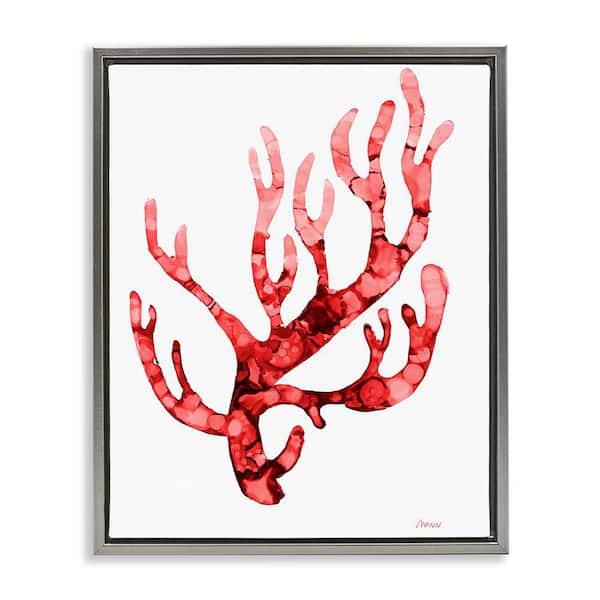 Stupell Industries Modern Curved Coral by Patti Mann Gray Floater Frame Coastal Graphic Art Print 21 in. x 17 in.