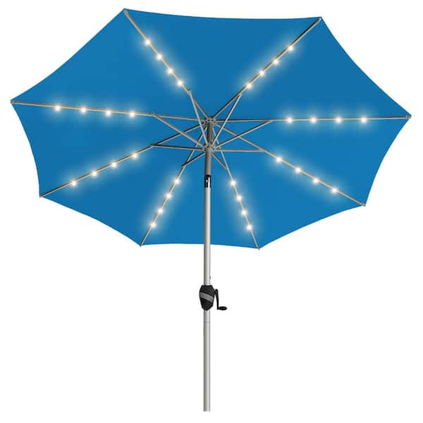 PASAMIC 9 Ft. Aluminum Outdoor Patio Umbrella Market Umbrella with Push Button Tilt & LED lights in Royal Blue