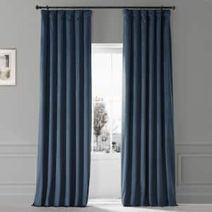 Signature Varsity Blue Plush Velvet Hotel Blackout Curtain - 50 in. W x 108 in. L (1 Panel)