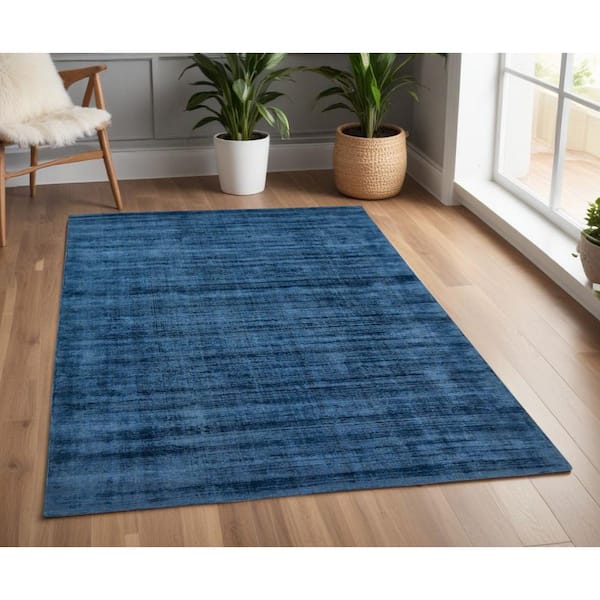 4 ft. x 6 ft. Dark Blue Striped Hand Woven Area Rug