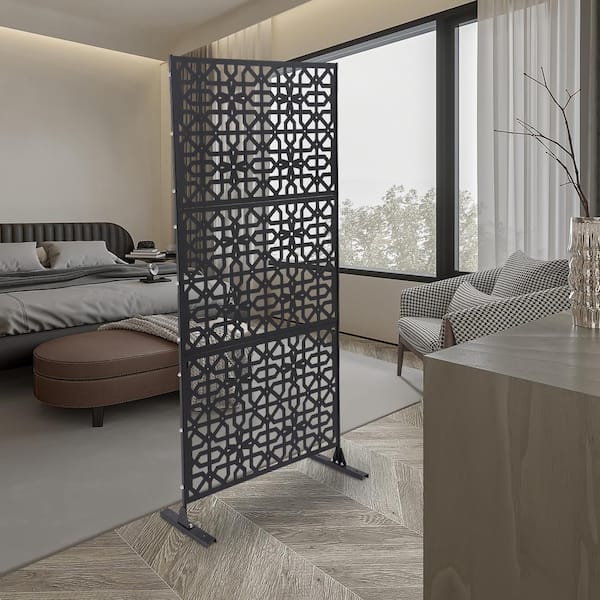 YIYIBYUS 6.2 ft. x 2.9 ft. Black Steel Privacy Screen Freestanding Outdoor/Indoor Adjustable Height Decorative Privacy Screen
