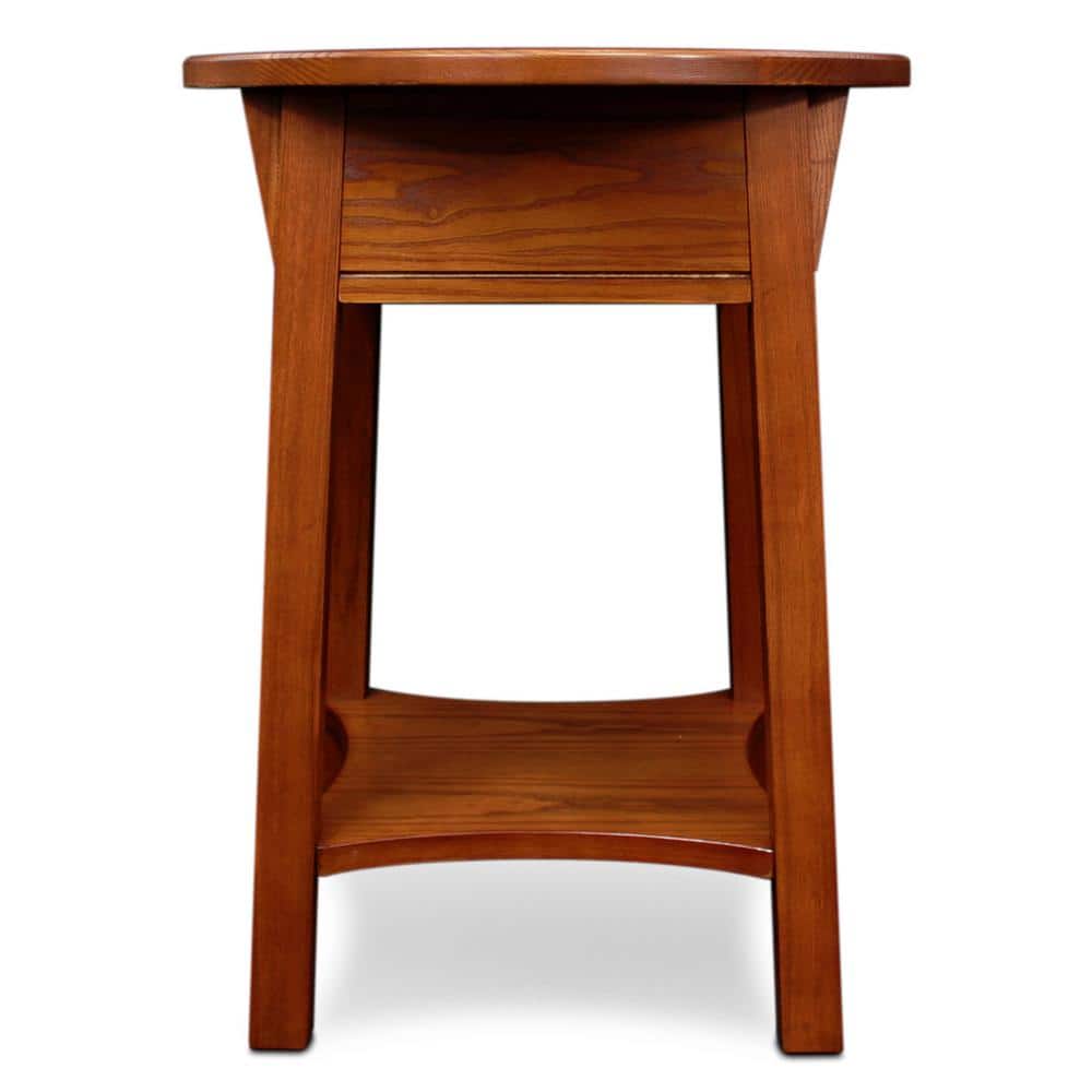 Russet Solid Wood Round End Table with Drawer and Shelf