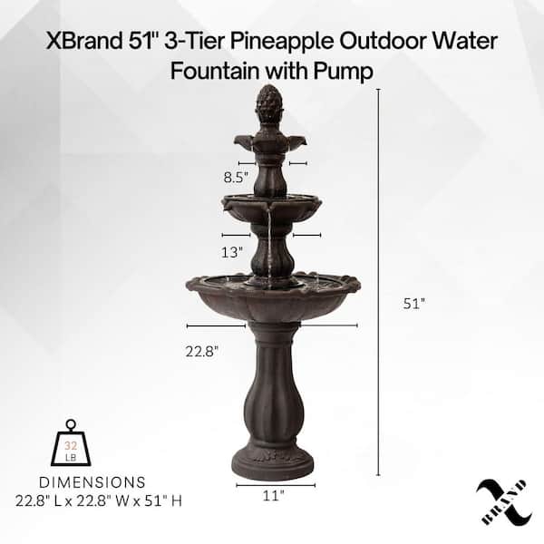 Fountainmサイズ XBRAND 52 in. Tall 3-Tier Freestanding Waterfall Fountain, Outdoor