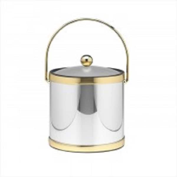 Kraftware Mylar Polished Chrome and Brass 3 Qt. Ice Bucket with Lucite Cover
