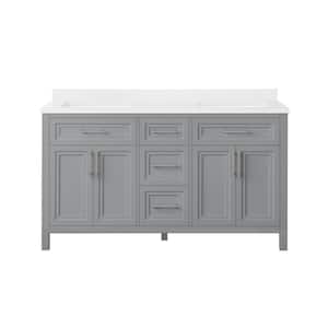 Mayfield 60 in. W x 22 in. D x 34 in. H Double Sink Bath Vanity in American Gray with White Engineered Stone Top