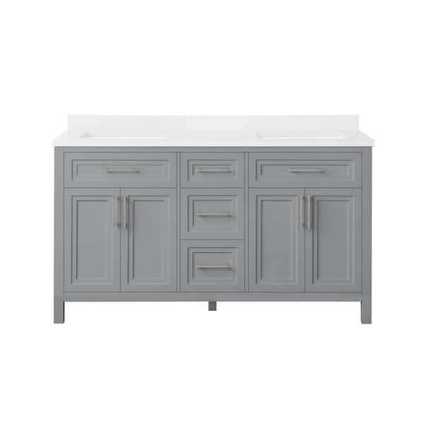 Mayfield 60 in. Double Sink American Gray Bath Vanity with White Engineered Stone Top (Assembled)