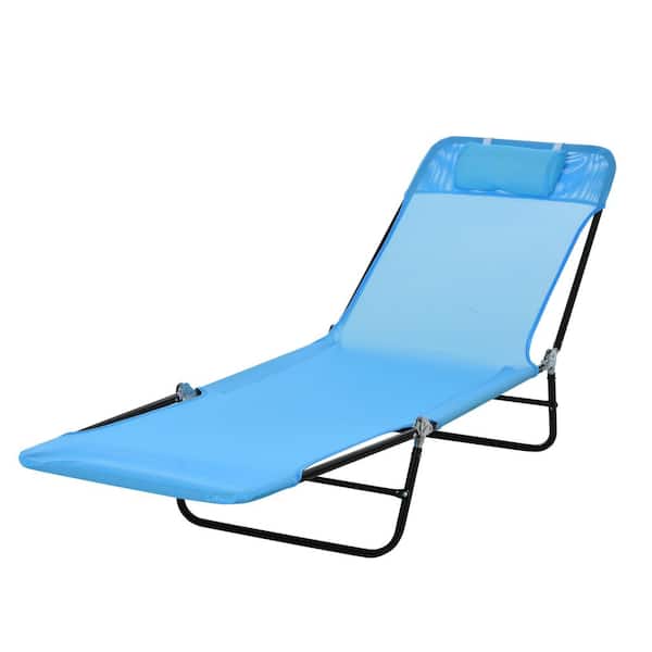 Folding Chaise Lounge Chair in Blue, Pool Sun Tanning Chair, Outdoor Lounge Chair with Reclining Back,Headrest