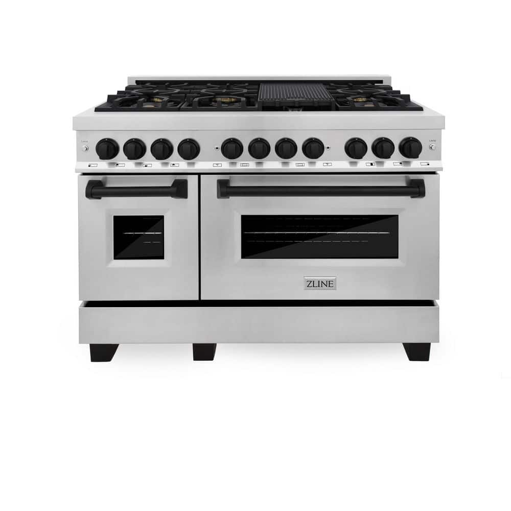 ZLINE Kitchen and Bath Autograph Edition 48 in. 7 Burner Double Oven Dual Fuel Range in Stainless Steel and Matte Black