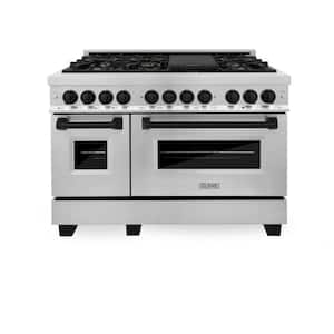 Autograph Edition 48 in. 7 Burner Double Oven Dual Fuel Range in Stainless Steel and Matte Black