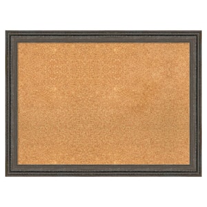 Upcycled Brown Grey Wood Framed Natural Corkboard 31 in. x 23 in. Bulletin Board Memo Board