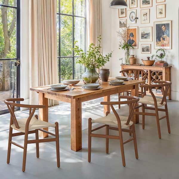 OrangeOne Wagner Brown Solid wood Wishbone Dining Chairs with
