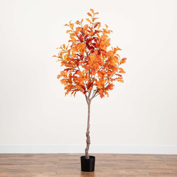 Nearly Natural 7 ft. Artificial Autumn Oak Tree T4808 - The Home Depot