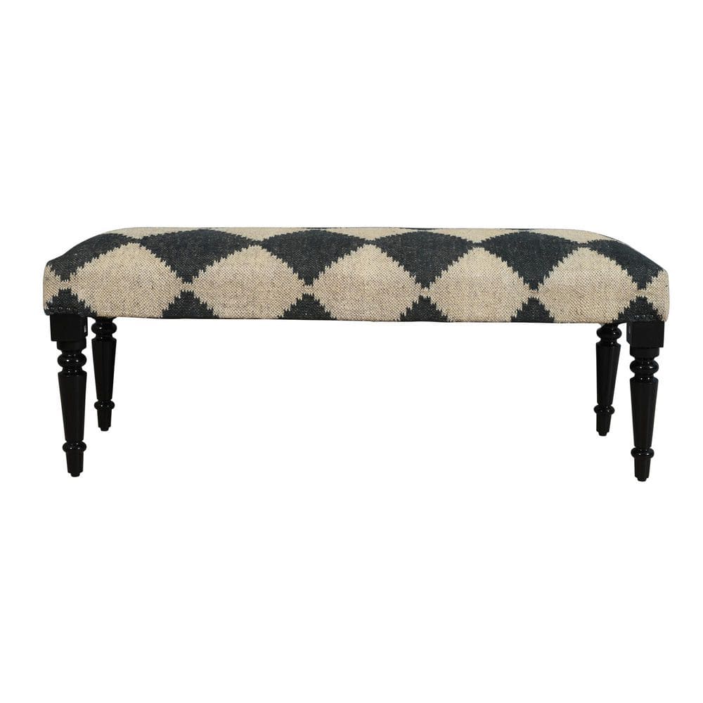 Jade Contemporary Geometric Diamond Black / Cream Cushion Bench
