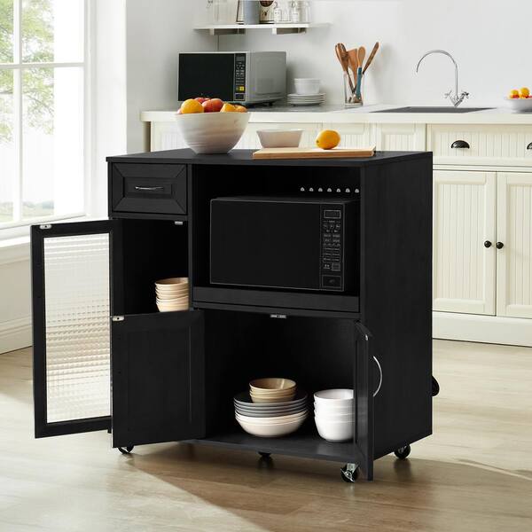 Black Microwave Cabinet Kitchen Cart, Microwave Cabinet Home Depot